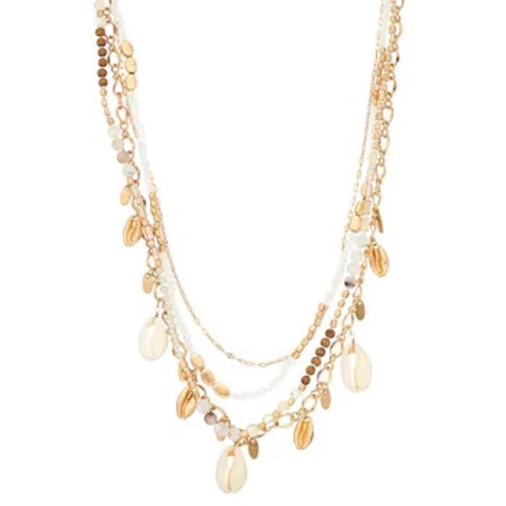 Long Shell & Beads Clustered Necklace